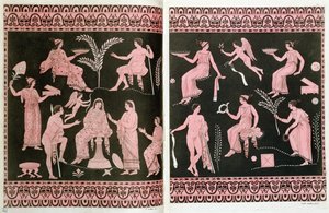 Escena de iniciación en los misterios de Eleusis, después de los vasos antiguos griegos, de 